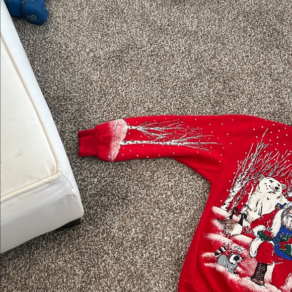 Vintage 90s Holiday Time Red Sweatshirt Santa Polar Bear with White Accents - Picture 6 of 9